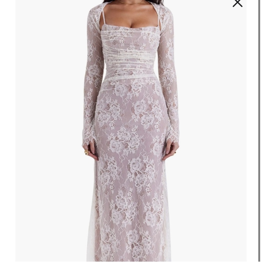 House of CB White Lace Long Sleeve Dress